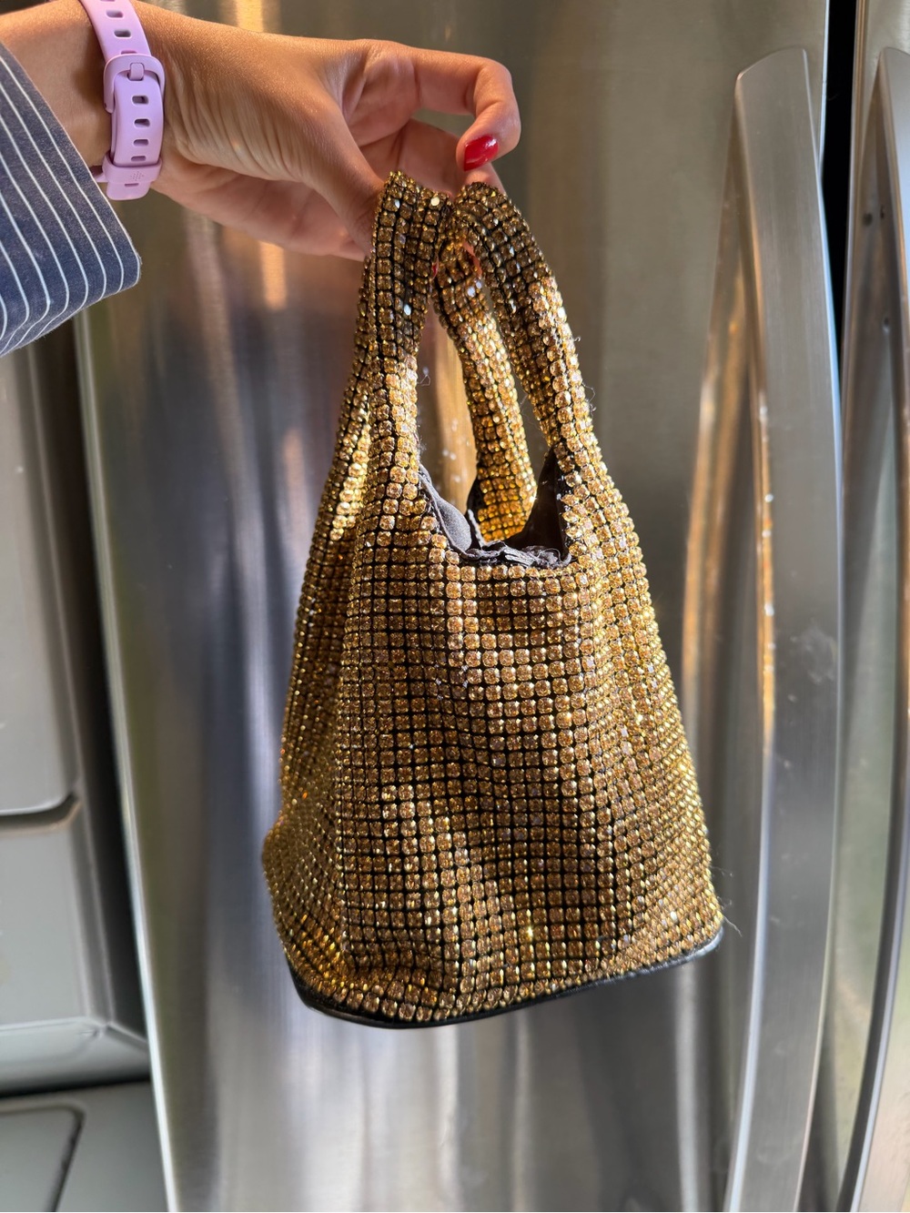 Whiting & Davis Gold Crystal Mini Top-Handle Bag